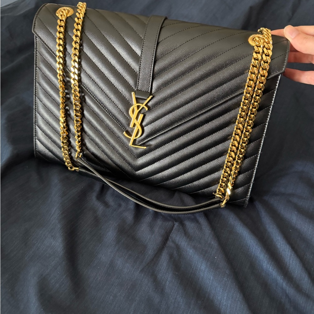 Yves Saint Laurent Black and Gold Chevron Shoulder Bag